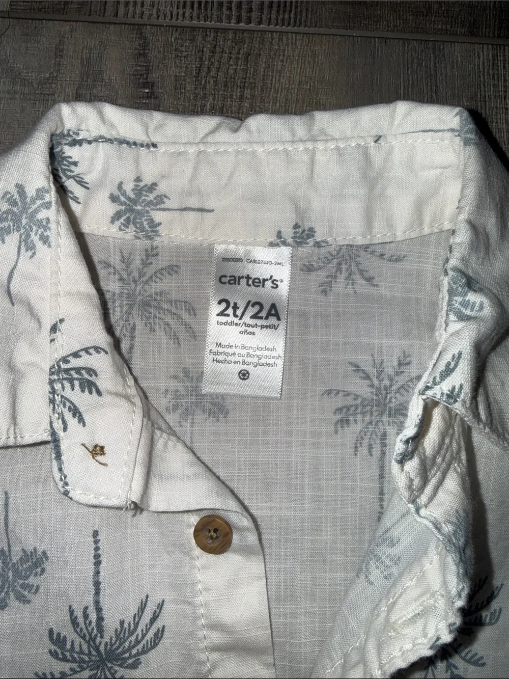 Carter's 2T White Short-Sleeve Palm Print Button-Down Shirt